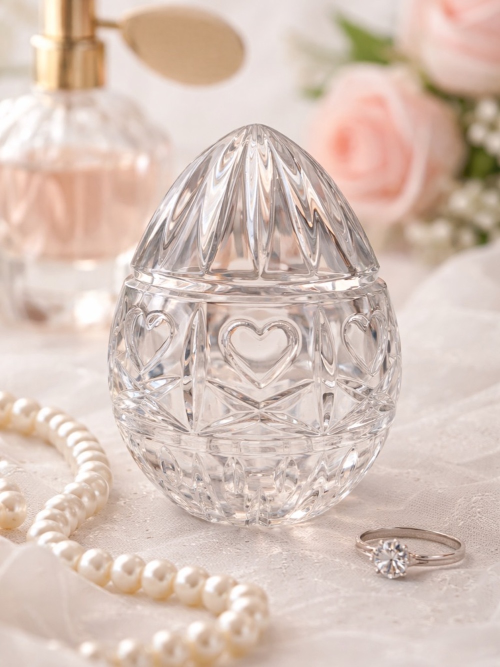 Bohemia Czech Lead Crystal Heart Cut Egg Paperweight Vanity Decor